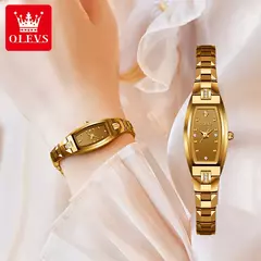 OLEVS-Mulheres Rose Gold Quartz Relógios De Pulso, Senhoras Relógios De Diamante, Pulseira De Aço De Tungstênio, Impermeável, Nobre, 5501