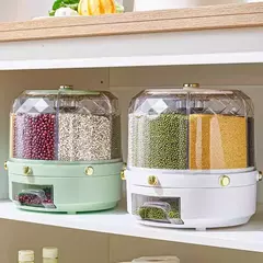 Cozinha Caixa De Armazenamento Com 360 Graus De Rotação, Distribuidor De Arroz, Selado, Cereal Seco, Balde De Grão, À Prova De Umidade, Recipiente De Alimento
