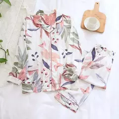 Imagem do Pijama de manga comprida para senhoras, pijamas, pijamas femininos, 100% viscose, plus size, 3XL, novo para primavera e verão