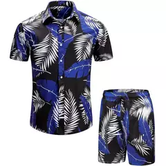 Conjunto de camisa de praia casual de verão para homens, manga curta, estilo havaiano, estampado, shorts, design com cordão, moda, roupas masculinas - Wolf Magazine