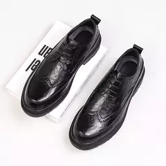 Plataforma de couro coreana Oxfords para homens, deslizamento, fundo grosso, sapatos masculinos de derby, mocassins casuais, dedo do pé quadrado, sapatos formais - loja online