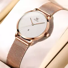 OLEVS-Relógio de quartzo impermeável de aço inoxidável feminino, original, simples, elegante, luxo, moda