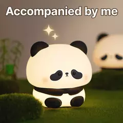 Imagem do Panda led night light bonito silicone night light usb recarregável toque noite lâmpada quarto cronometragem decoração presente das crianças