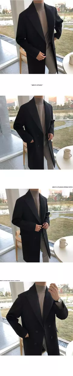 Iefb masculino outono inverno meados de comprimento casaco de lã nova maré coreana preto engrossado casaco de manga comprida duplo breasted jaquetas na internet