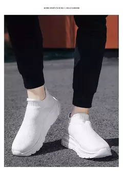 Tênis de corrida respirável masculino e feminino, calçados esportivos leves, tênis slip-on, meias da moda, tamanho grande 46, venda quente - loja online