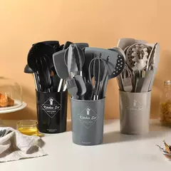 Conjunto De Utensílios De Cozinha De Silicone Preto, Panelas Antiaderentes, Punho De Aço Inoxidável, Espátula, Batedores De Ovo, Acessórios De Utensílios De Cozinha, 15Pcs na internet