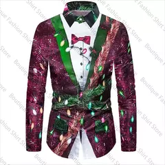 Ternos masculinos de manga comprida, Padrão 3D Print, Botões, Christmas Street, Design de moda, XS-6XL, Presente de Natal, 2024 na internet