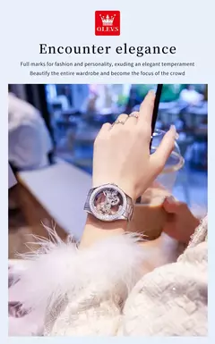 OLEVS Relógio Mecânico Automático para Mulheres, Relógio Transparente, Big Dial Design, Bracelet Set, Presente de Luxo, 40mm, 6699 - Wolf Magazine