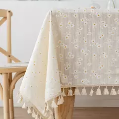 Toalha de mesa de algodão pequena margarida para decoração, estilo coreano, retângulo, para cozinha, casamento, sala de jantar