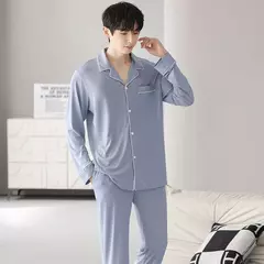Imagem do Conjunto de pijama de algodão modal manga comprida masculino, pijamas finos, adolescentes, outwear primavera, pano doméstico, terno masculino, outono, primavera