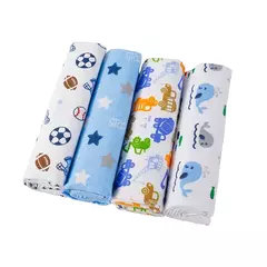 Cobertor de fraldas de flanela supermacio do bebê, Envoltório recém-nascido, 100% algodão, Swaddle impressão, 76x76cm, 4Pc Pack
