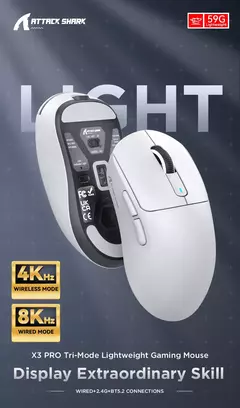Ataque tubarão x3pro/x3 mouse sem fio, pixart paw3395, 26k dpi, luz, para jogos macro, laptop/win/mac - comprar online