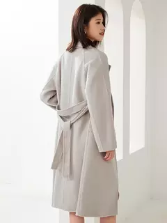 Casaco de lã dupla face feminino com cinto, fivela, 10% casaco de caxemira, cintura amarrada, top longo, moda outono e inverno, 90% lã, novo na internet