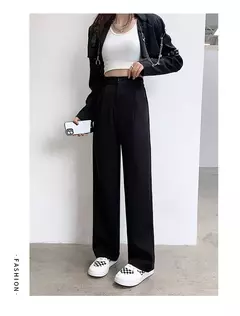 Calça feminina de cintura alta até o chão, branca, solta, perna larga, feminina de escritório, reta, roupas longas, senhoras, outono, inverno - loja online