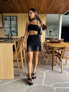 Conjunto sexy de biquíni feminino, sutiã de renda, mini saia, férias de praia, fato de banho feminino casual, 2 peças, verão - loja online