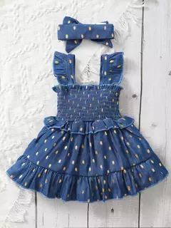 Baby Girl's Golden Dot Slip Dress, Criança Princesa Vestidos com Headband, Moda Verão, Festa, 3-24Meses Infantil, 2Pcs Set - comprar online