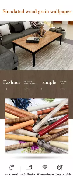 Papel de parede autoadesivo listrado de madeira do PVC, etiqueta impermeável, parede do fundo, mesa, armário, mobília, renovação, 45cm na internet