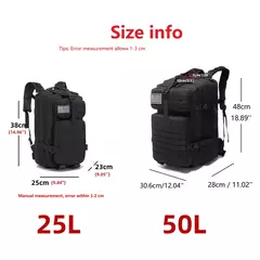 Impermeável Trekking Fishing Hunting Bag, Mochilas ao ar livre, Tactical Sports, Camping, Caminhadas Mochila resistente, 25L, 50L na internet