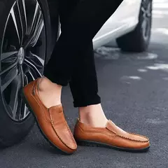 Imagem do Couro de vaca natural masculino mocassins de couro genuíno italiano, sapatos de vestido masculino, calçado formal, casual, marca, venda