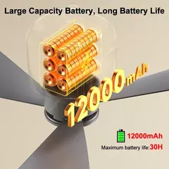 Imagem do 12000mah ventiladores de teto portáteis ventilador de acampamento ao ar livre tenda circulador de ar refrigerador recarregável ventilador elétrico controle remoto luz led