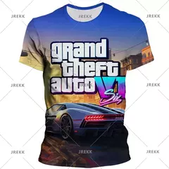 Imagem do Camisetas gráficas Grand Theft Auto VI masculinas, Boy Streetwear, Tops masculinos casuais, Roupas impressas 3D do jogo GTA 6, Novos jogos