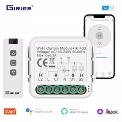 GIRIER-Módulo Interruptor Tuya Cortina inteligente, Wi-Fi, RF433, obturador de rolo elétrico, motor cego, 1 Gang, funciona com Alexa, Alice, Google Home