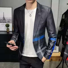 Jaqueta de terno casual xadrez masculina, baile masculino, blazer social, casaco fino, roupa de anfitrião, moda boutique - loja online