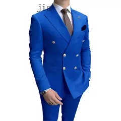 Fato de negócio trespassado masculino, casaco monocromático masculino, blazers de casamento finos, jaqueta, calças, nova moda, 2 peças, 2024 - Wolf Magazine