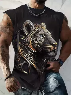 Camisola de alças estampada 3D leão tigre masculina, poliéster, versátil, casual, dominante na rua, gola redonda, sem mangas, primavera, verão, novo - comprar online