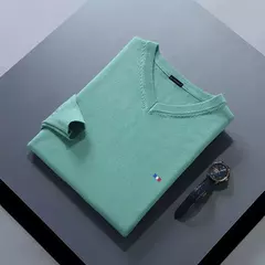 Camisola de cashmere manga comprida masculina com decote em v, pulôveres masculinos padrão, saltadores de tricô, roupas monocromáticas, venda quente - comprar online