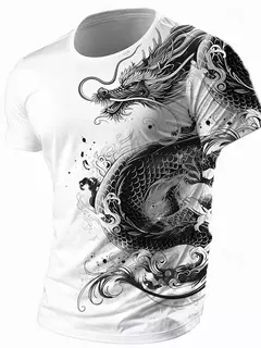 Imagem do Camiseta de manga curta com estampa Dragão 3D masculina, camiseta casual diária de rua, esportes ao ar livre, moda urbana, verão