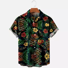 Moda masculina verão t-shirts havaiano impressão 3d aconchegante casual um botão camisas de manga curta praia camisas de grandes dimensões - Wolf Magazine