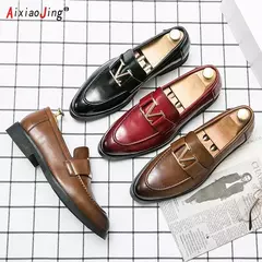 Calçado de couro masculino, mocassins empresariais, sapatos de fivela casuais, tendência, marca de luxo, novo designer na internet