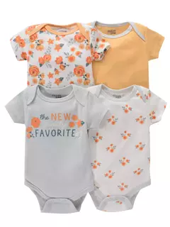 Recém-nascido manga curta em torno do pescoço macacão, onesies para bebês meninos e meninas, desenhos animados flores animais impressão, roupas infantis, 4pcs