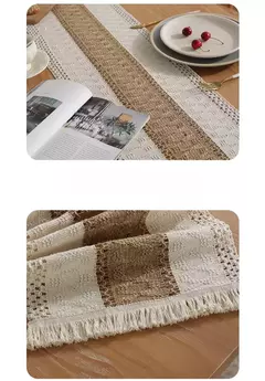 Imagem do Algodão e linho Splicing Table Flag para casa, toalha de mesa tecida Tassel, Material Natural, Decoração Pastoral, 2 cores