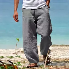 is japoneses informales de verano para hombre, Pantalón recto, holgado, transpirable, de playa, para hombre na internet