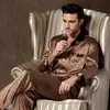 Conjuntos de pijama masculino de cetim de seda manga comprida, pijamas masculinos, camisola estampada, Casa, Soft Cozy Sleepwear Calças, Novo
