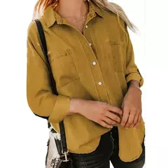 Camisa jeans feminina solta, bolso duplo, manga comprida, jaqueta casual versátil, primavera e outono, nova, 2024 na internet