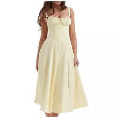 Imagem do Vestido de verão estampado floral, Laço frontal feminino, Gola quadrada, Vestido de coxa dividido, Cinta de praia, Vestido de noite, Novo