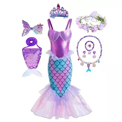 Meninas escala roxa princesa sereia ariel cosplay vestido de halloween vestido de festa de aniversário meninas verão praia vestido de férias - Wolf Magazine