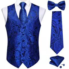 Imagem do Festa de casamento ouro colete paisley floral jacquard colete masculino 4 pçs colete gravata lenço anel hanky abotoaduras conjunto dibangu
