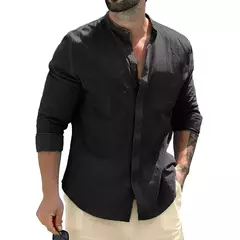 Camisas masculinas de algodão de manga comprida, camisas brancas, monocromáticas, streetwear de botão, respirável, negócios, outono - comprar online