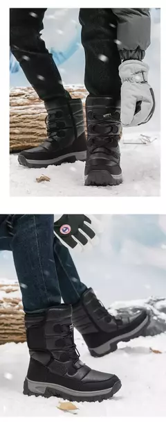 Botas de neve de pelúcia quente para homens, botas impermeáveis de motocicleta, botas antiderrapantes, top alto, novo, inverno - Wolf Magazine