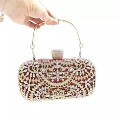 Embreagem noite diamante para mulheres, mini bolsa dourada, bolsa de ombro corrente, pequena oca flores de cristal, bolsa para festa de casamento - comprar online