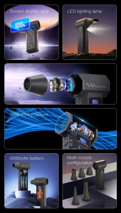 Ventilador de ar poderoso 130000rpm turbo jet ventilador aspirador de pó sem escova para pc/teclado/casa/limpeza do carro ventilador espanador de ar