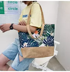 Imagem do Bolsa de lona dobrável para mulheres, impressão de flores, grafite, bolsa de ombro, casual, tamanho grande, moda feminina