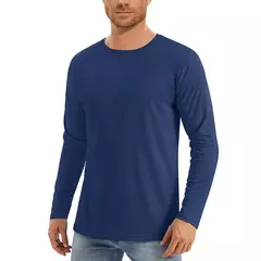 Camiseta com protetor solar UV masculina, manga comprida, gola redonda, caminhada ao ar livre, pesca, tops de secagem rápida, cor sólida, UPF50 + - loja online