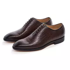 Couro genuíno masculino apontou dedo Oxford sapatos, sapatos de casamento forma