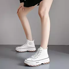Tênis casual de cano alto para mulheres, com cordões, lona de altura da plataforma, antiderrapante, resistente ao desgaste, sapatos femininos vulcanizados, primavera, 2024 - comprar online