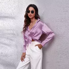 Blusa cetim manga comprida feminina, camisa de seda, tops soltos, streetwear elegante, roupas de primavera e outono - Wolf Magazine